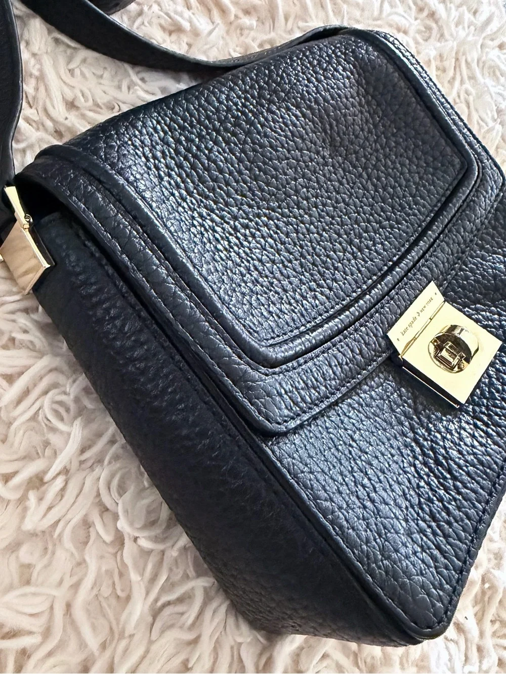 KATE SPADE Black Pebbled Leather Crossbody Bag with Gold Hardware